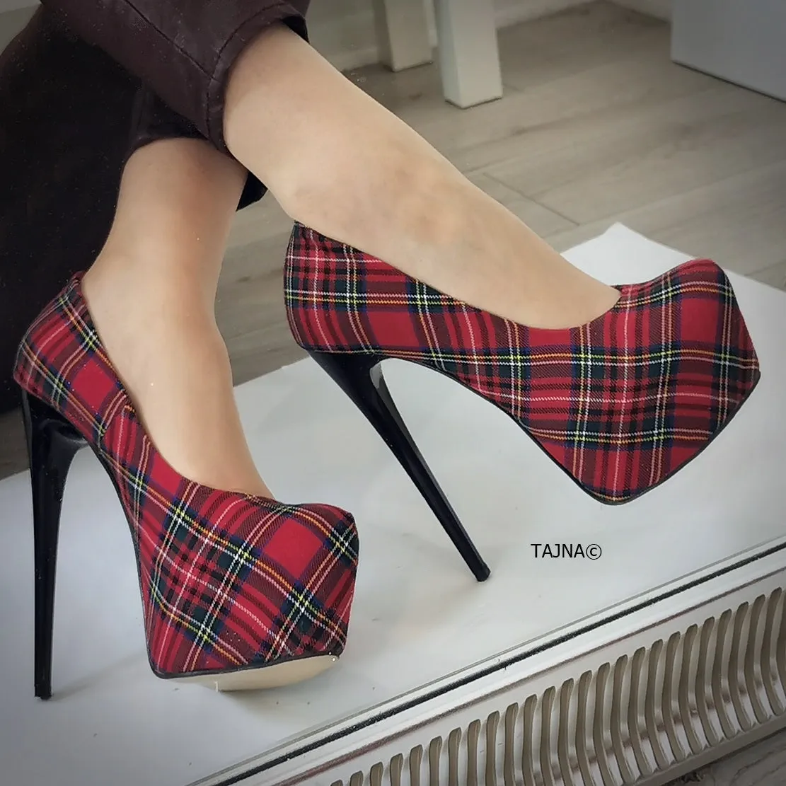 Red Tartan High Heel Pumps