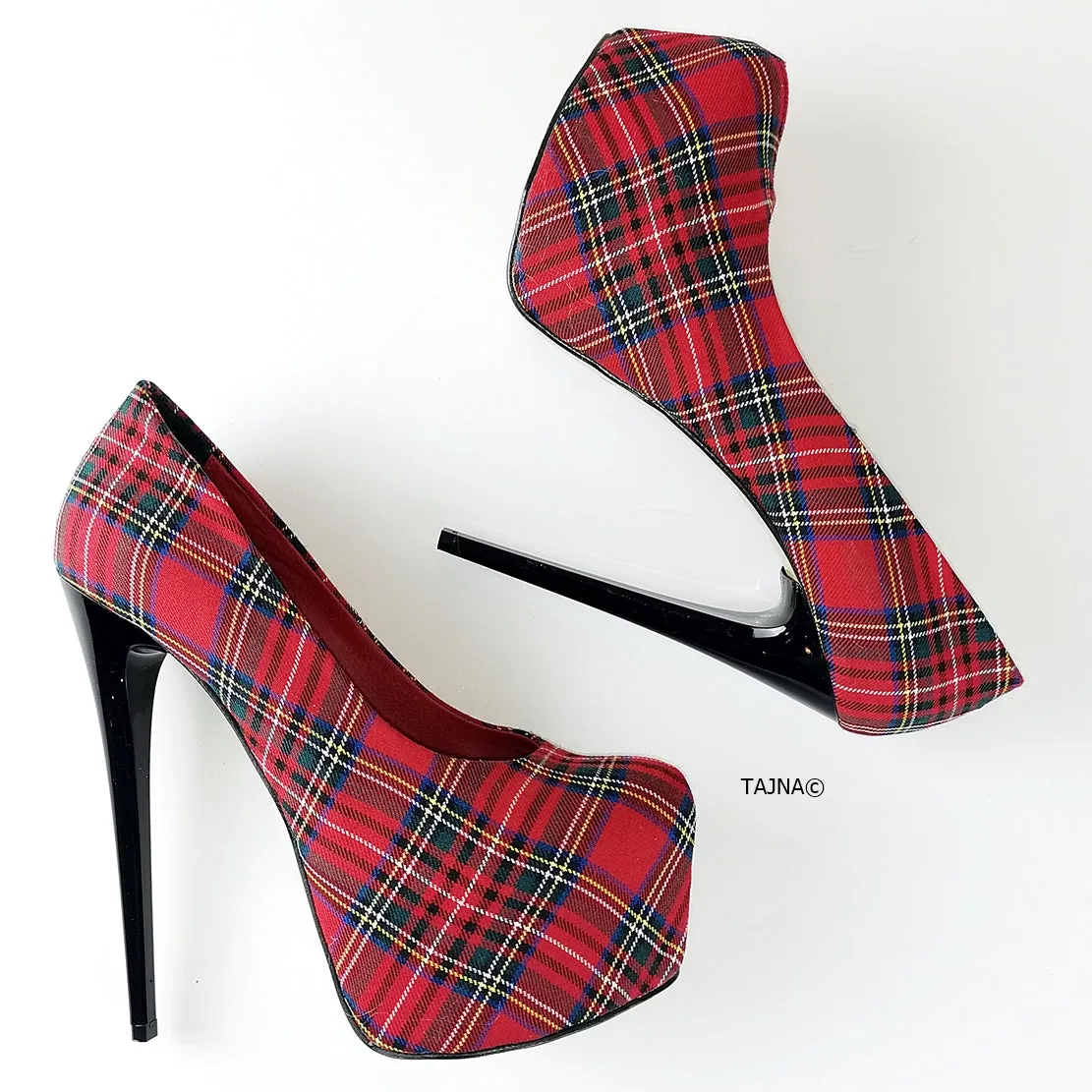 Red Tartan High Heel Pumps