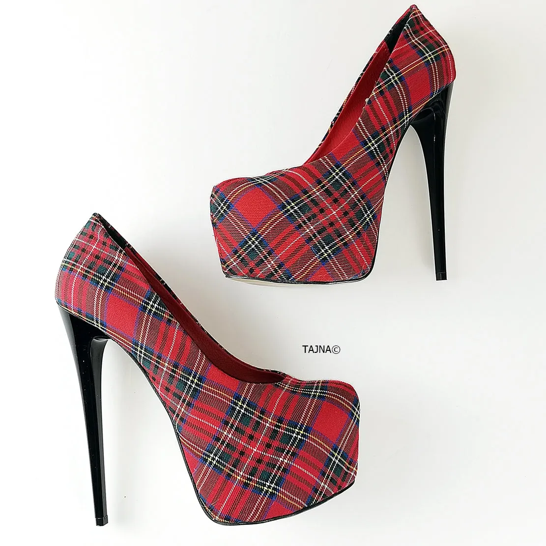 Red Tartan High Heel Pumps