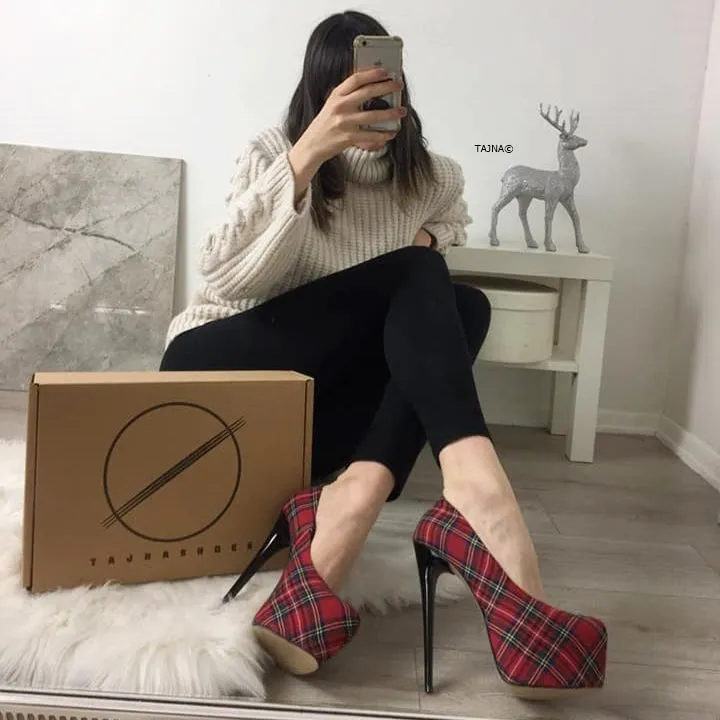 Red Tartan High Heel Pumps