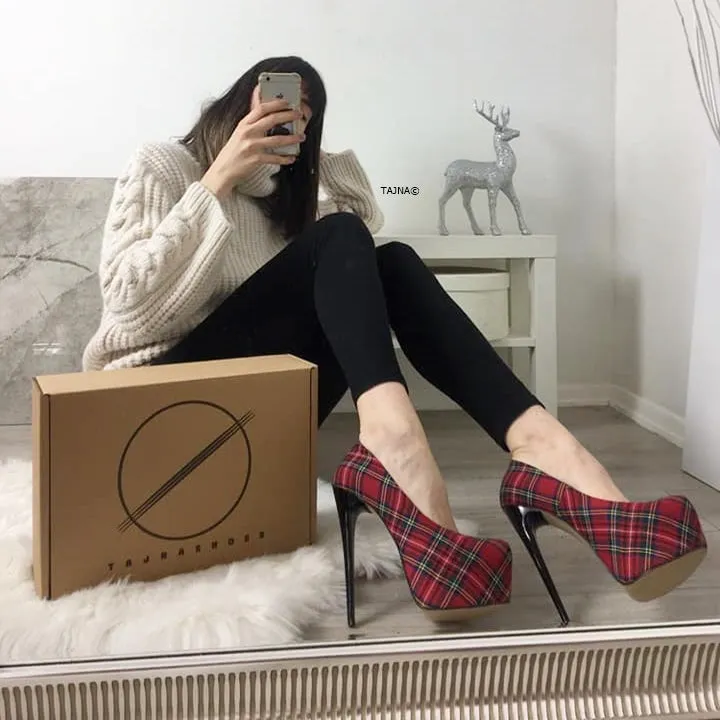 Red Tartan High Heel Pumps