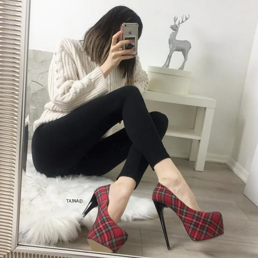 Red Tartan High Heel Pumps