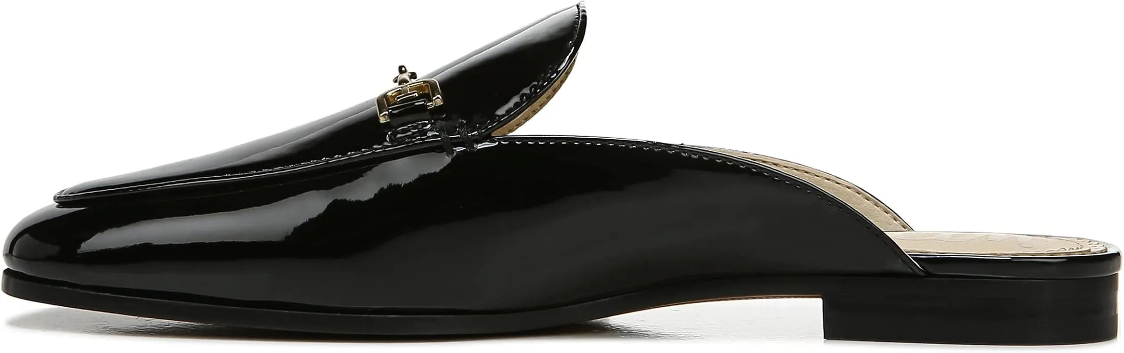 Sam Edelman Linnie Black Patent Slip On Round Toe Flat Dress Fashion Mules Shoes