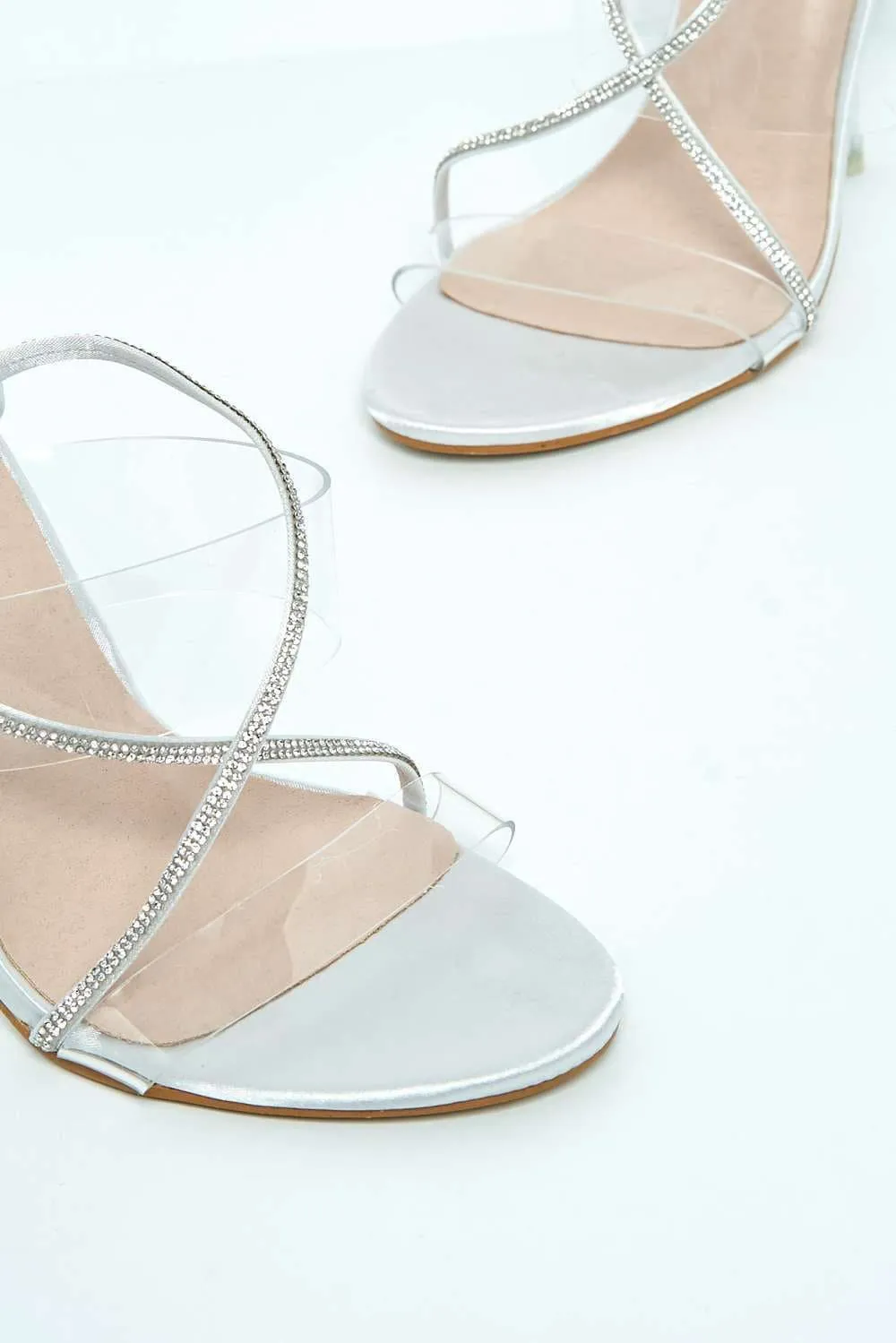Silves 2 Perspex Band & Diamante Lace-up Heels in Silver