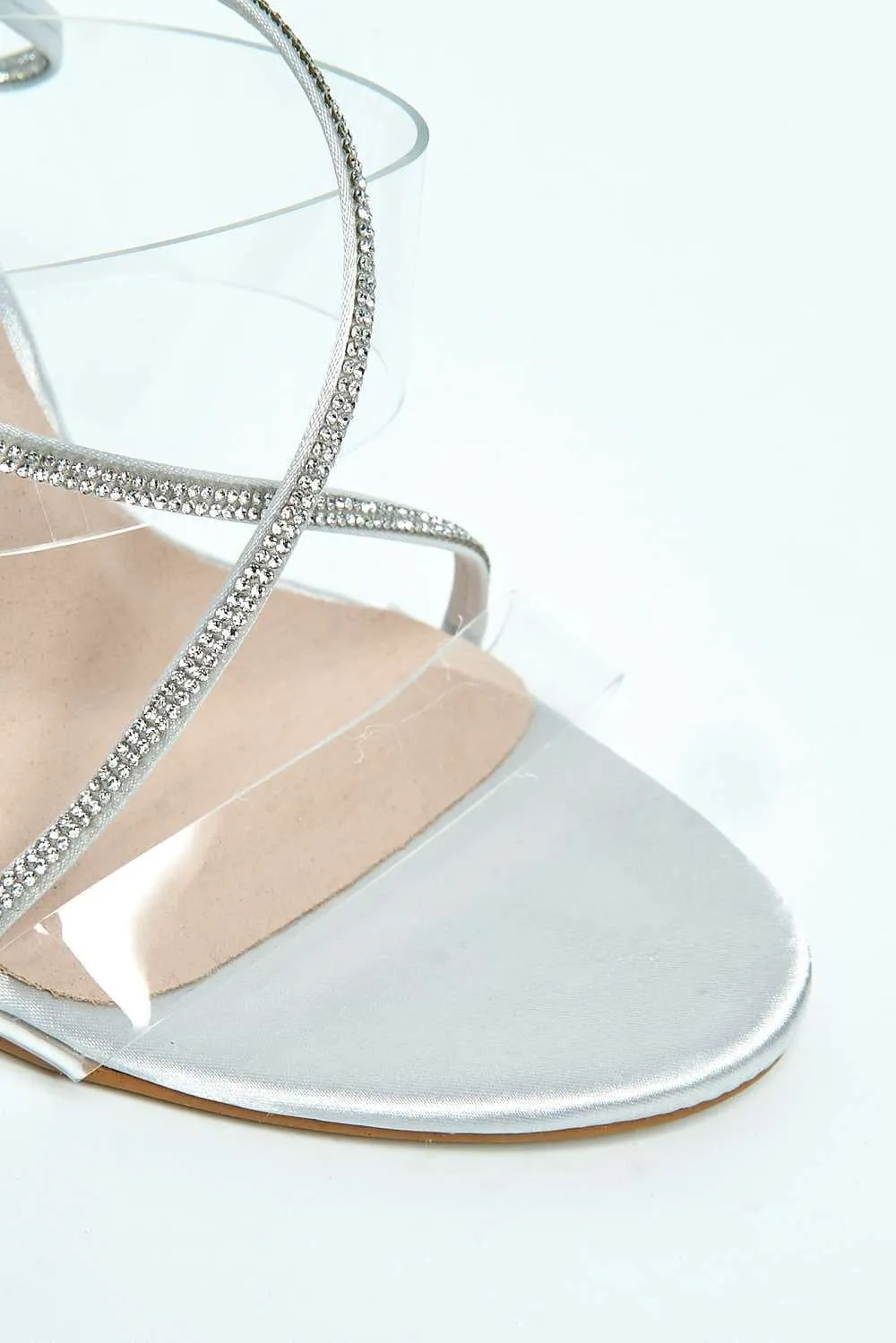 Silves 2 Perspex Band & Diamante Lace-up Heels in Silver