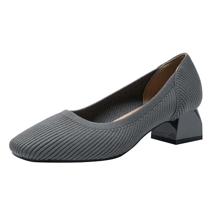 Square Head Thick Heel Single Shoes Medium Heel Shoes Soft Commuter Shoes Urban Shoes