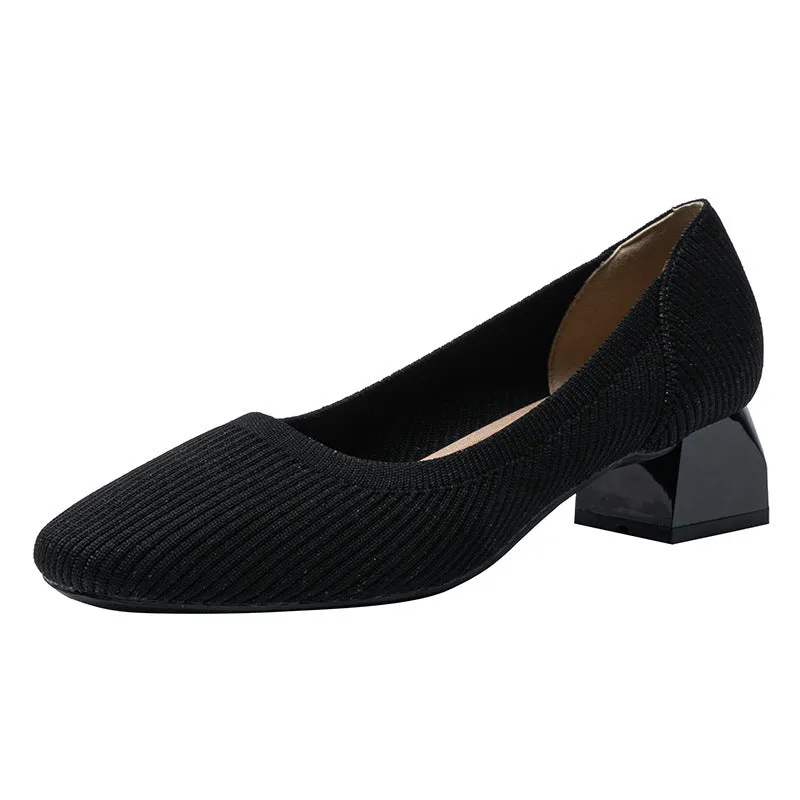 Square Head Thick Heel Single Shoes Medium Heel Shoes Soft Commuter Shoes Urban Shoes