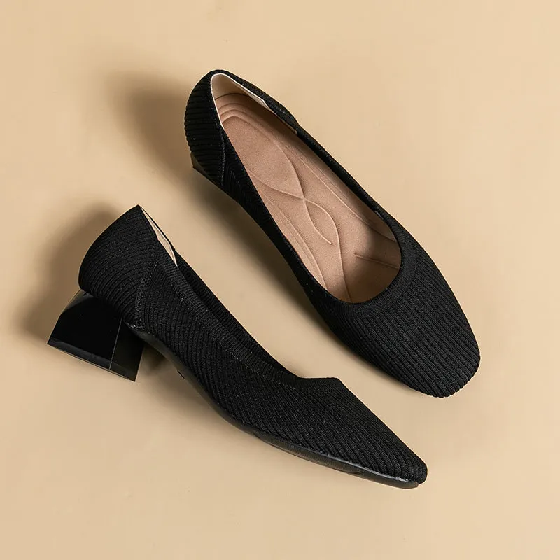 Square Head Thick Heel Single Shoes Medium Heel Shoes Soft Commuter Shoes Urban Shoes