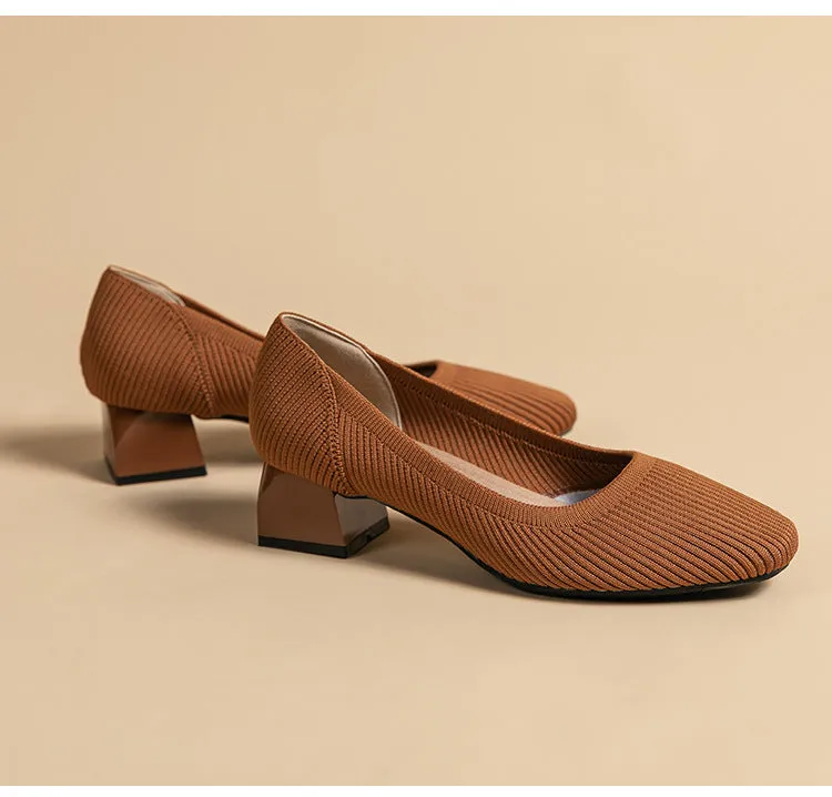 Square Head Thick Heel Single Shoes Medium Heel Shoes Soft Commuter Shoes Urban Shoes
