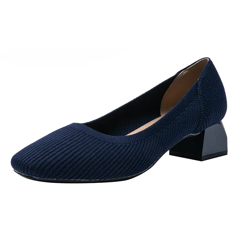 Square Head Thick Heel Single Shoes Medium Heel Shoes Soft Commuter Shoes Urban Shoes