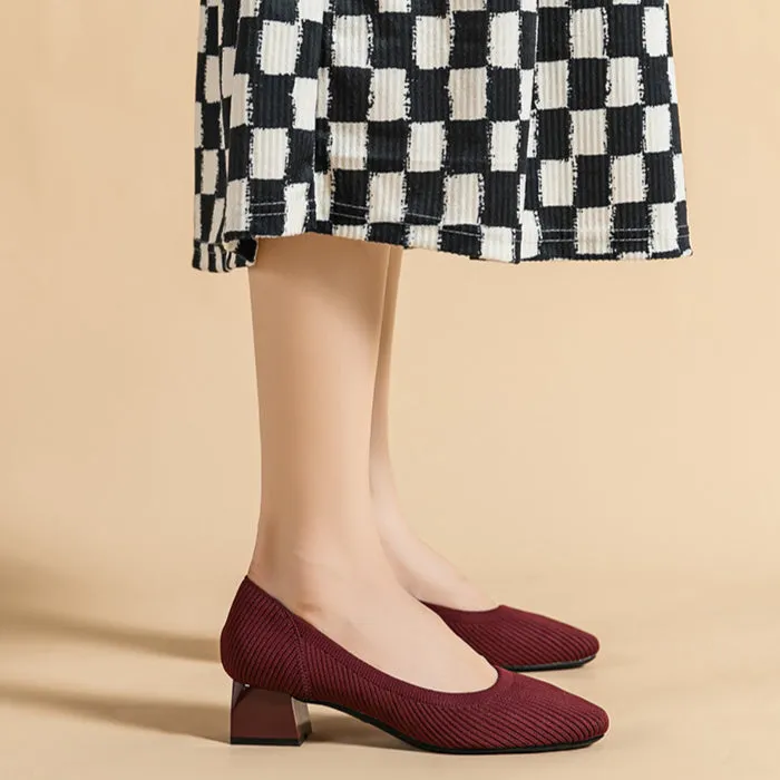 Square Head Thick Heel Single Shoes Medium Heel Shoes Soft Commuter Shoes Urban Shoes