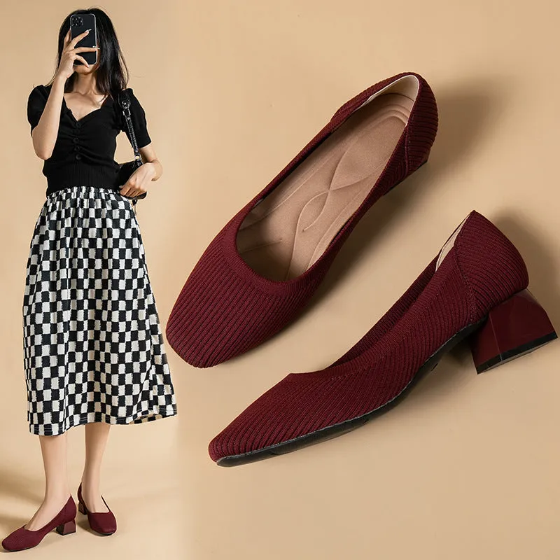 Square Head Thick Heel Single Shoes Medium Heel Shoes Soft Commuter Shoes Urban Shoes