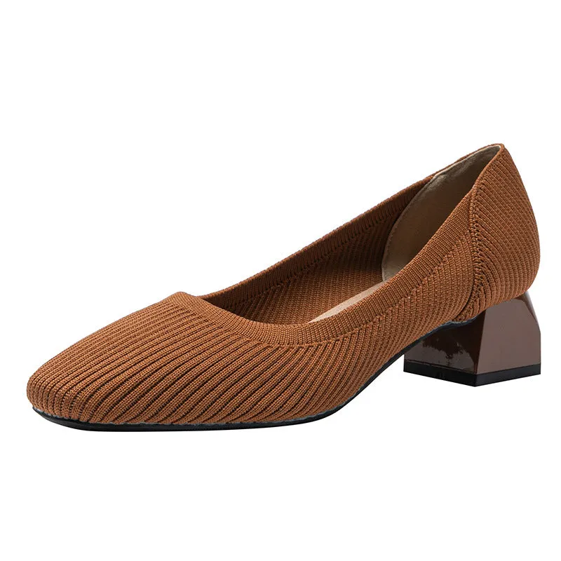 Square Head Thick Heel Single Shoes Medium Heel Shoes Soft Commuter Shoes Urban Shoes