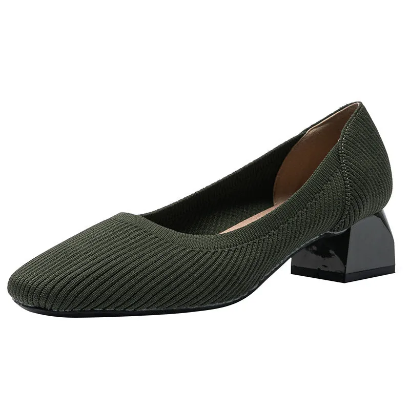 Square Head Thick Heel Single Shoes Medium Heel Shoes Soft Commuter Shoes Urban Shoes