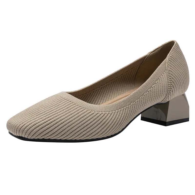 Square Head Thick Heel Single Shoes Medium Heel Shoes Soft Commuter Shoes Urban Shoes