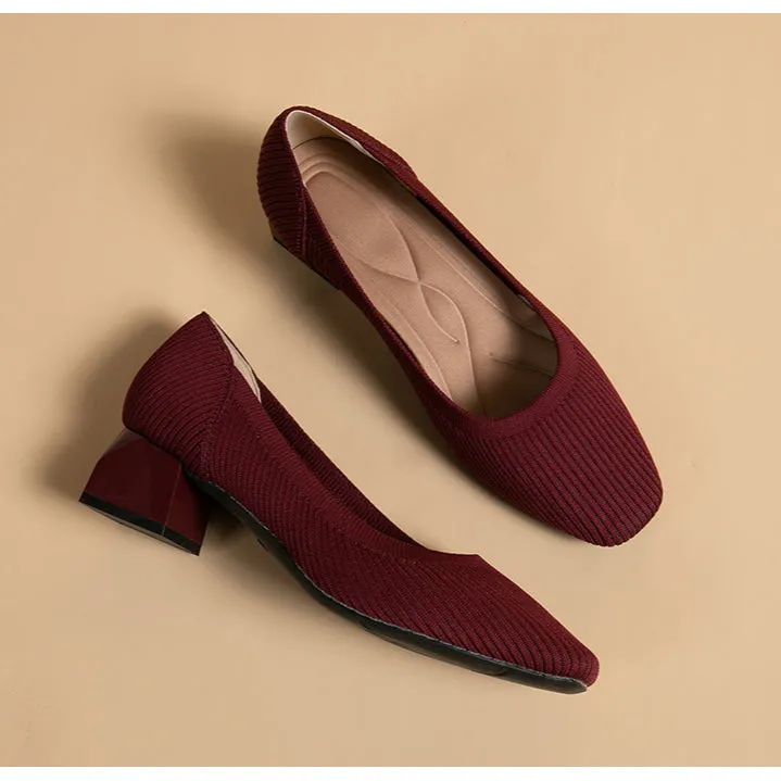 Square Head Thick Heel Single Shoes Medium Heel Shoes Soft Commuter Shoes Urban Shoes