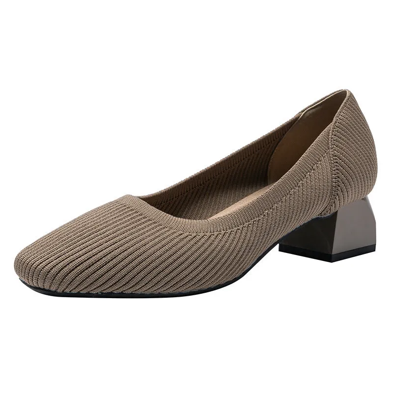 Square Head Thick Heel Single Shoes Medium Heel Shoes Soft Commuter Shoes Urban Shoes