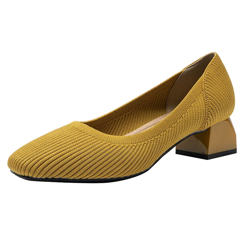 Square Head Thick Heel Single Shoes Medium Heel Shoes Soft Commuter Shoes Urban Shoes