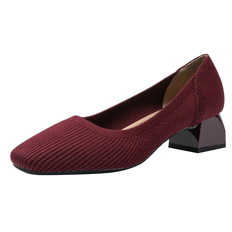 Square Head Thick Heel Single Shoes Medium Heel Shoes Soft Commuter Shoes Urban Shoes