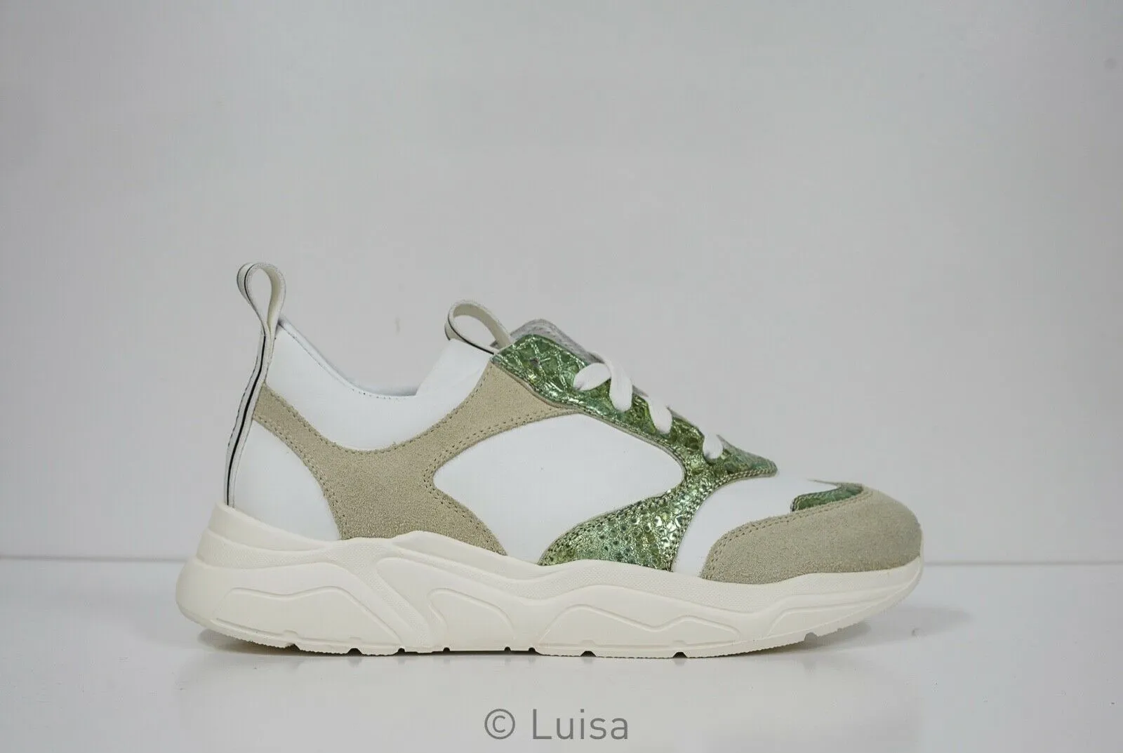 Stokton White & Green Leather Sneaker 33-D   Special $190