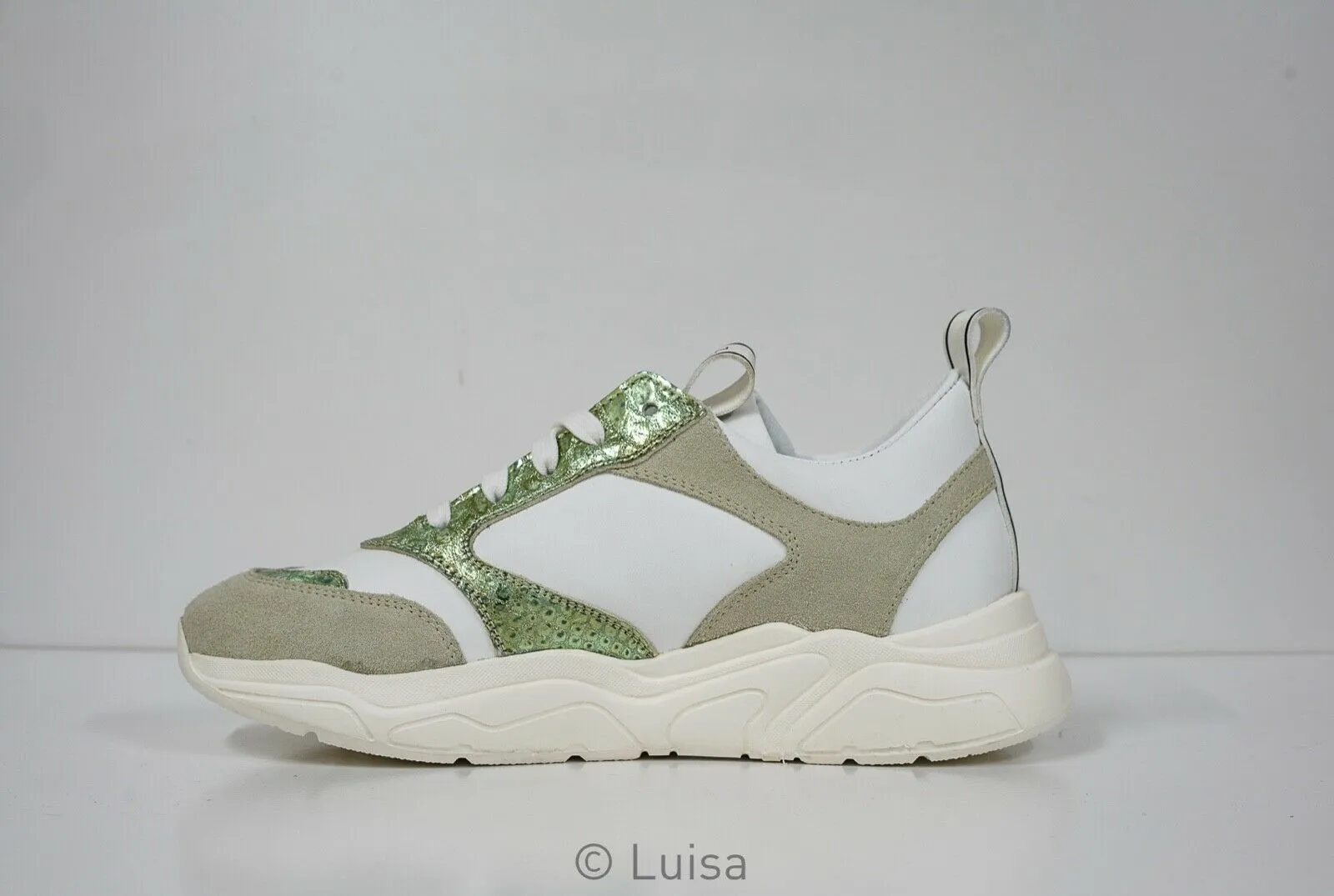 Stokton White & Green Leather Sneaker 33-D   Special $190