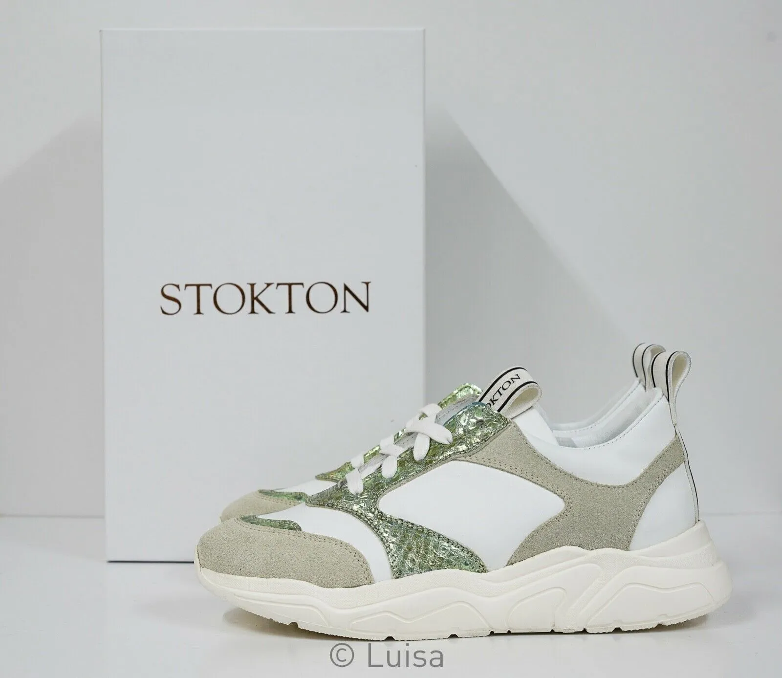Stokton White & Green Leather Sneaker 33-D   Special $190