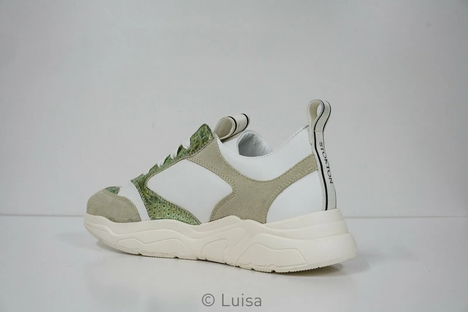 Stokton White & Green Leather Sneaker 33-D   Special $190