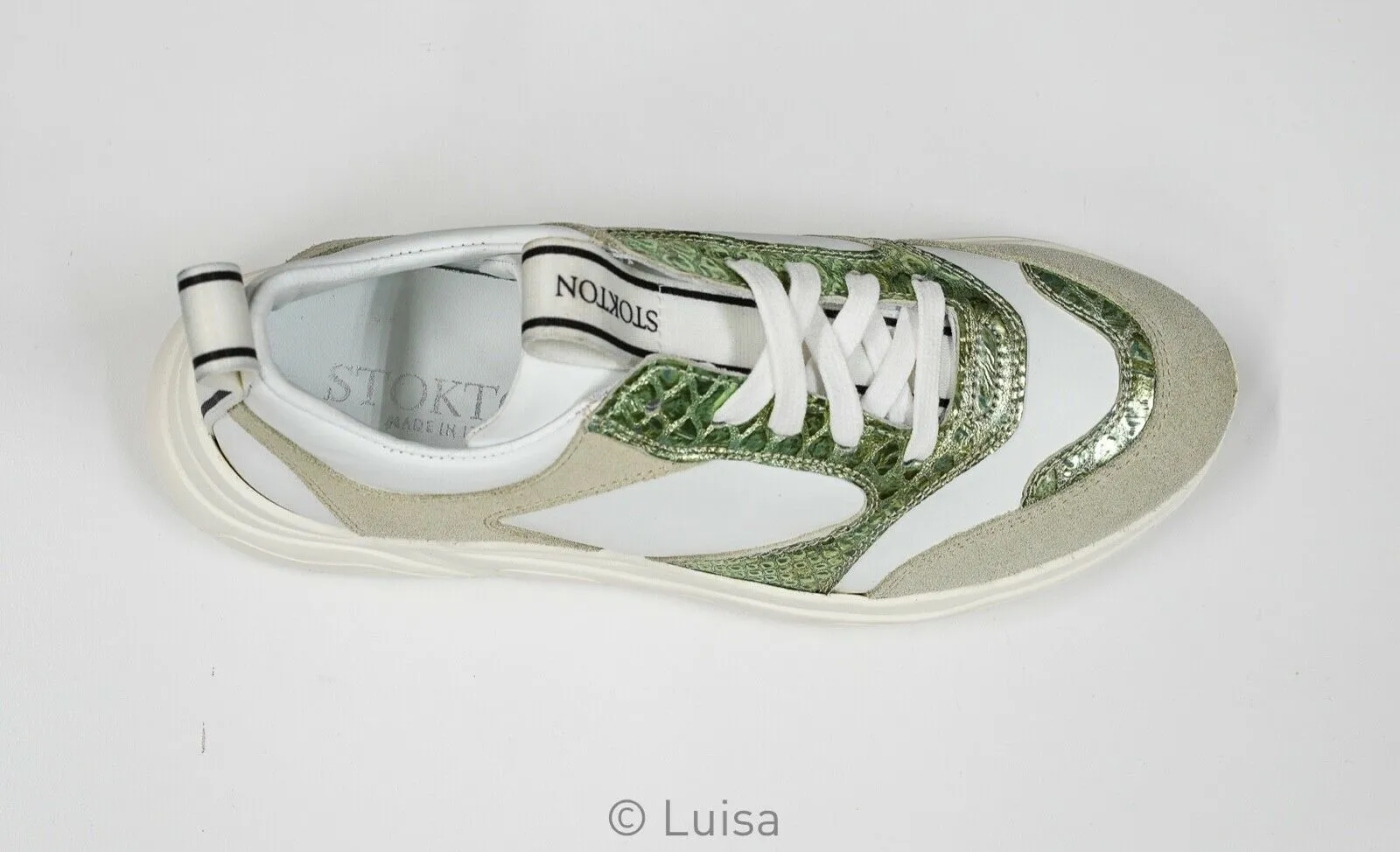 Stokton White & Green Leather Sneaker 33-D   Special $190