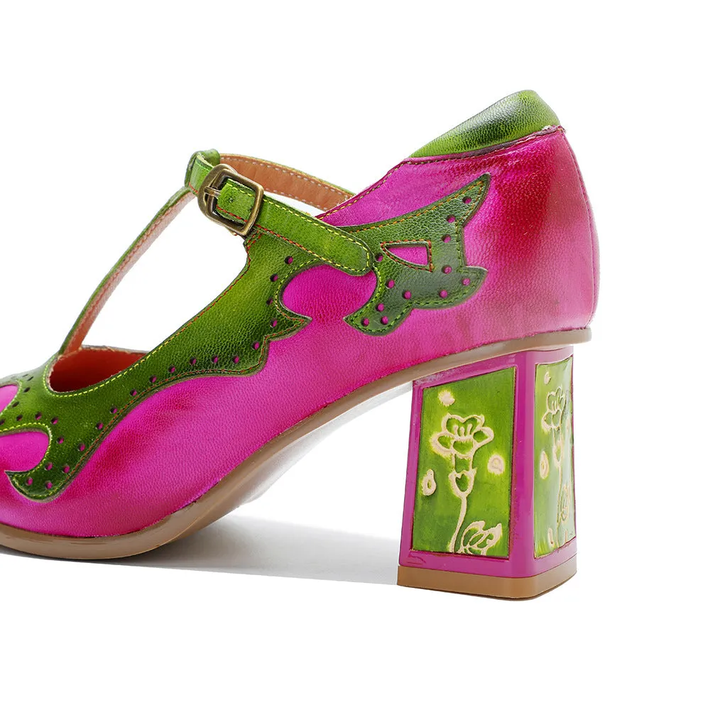 Women's Handmade Leather Polished Retro Contrasting Fashion High Heels