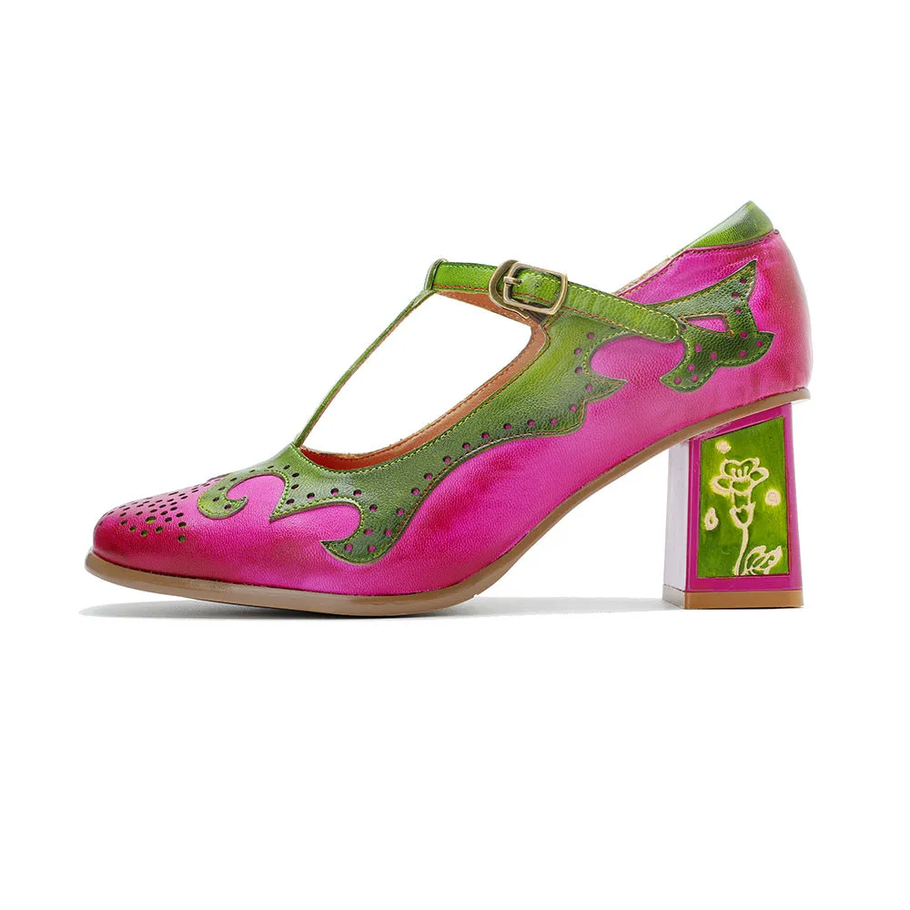 Women's Handmade Leather Polished Retro Contrasting Fashion High Heels