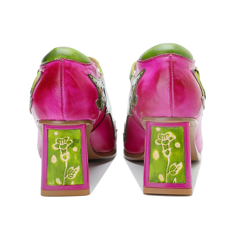Women's Handmade Leather Polished Retro Contrasting Fashion High Heels